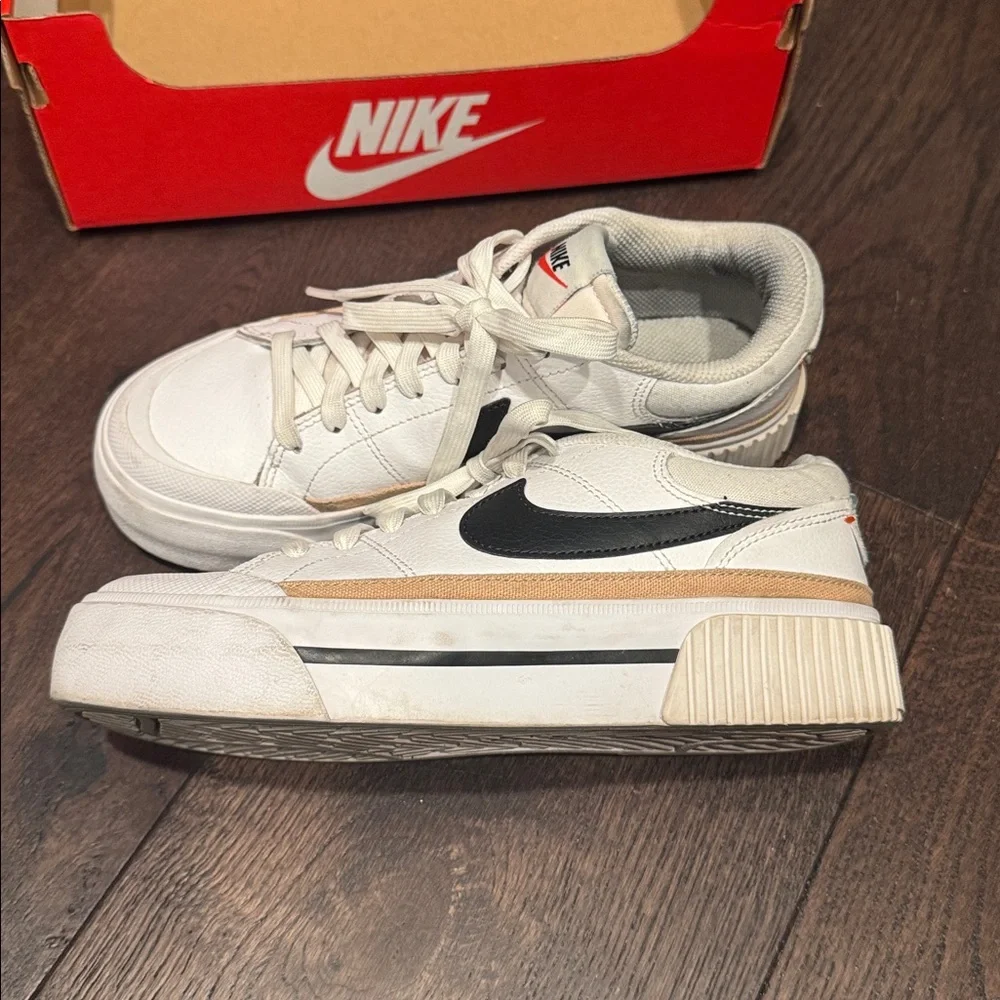 Nike Women's White Black Tan Platform Sneakers - Picture 4 of 9
